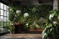 Stylish home interior with vertical garden - wall design of green plants. Architecture, decor, eco concept Royalty Free Stock Photo