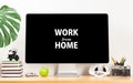 Stylish home studio workspace with computer, supplies and camera Royalty Free Stock Photo