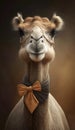 Realistic Portrait Illustration Art Showcasing Cute Camel wearing bow tie (Generative AI) Royalty Free Stock Photo