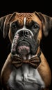 Realistic Portrait Illustration Art Showcasing Cute Boxer wearing bow tie (Generative AI) Royalty Free Stock Photo