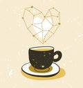 Stylish illustration with cup of tea or coffee. Hipster poster design.