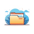 Stylish illustration of a file folder with content inside against a cloud and leaves backdrop Royalty Free Stock Photo