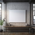 Industrial Loft Interior with Blank White Frame Mockup on Brick Wall Royalty Free Stock Photo