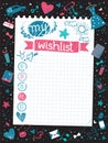 Stylish inspirational Wish list with note paper and gifts in vector