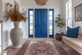 Stylish Interior Design Hallway with Blue Door. AI Generated