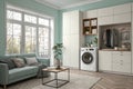 Stylish room interior with washing machine Royalty Free Stock Photo