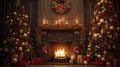 Stylish interior of living room with fireplace decorated Christmas tree. Christmas decoration Royalty Free Stock Photo