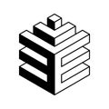 Stylish isometric black and white graphic of interlocking cubes. Perfect for tech, architecture, or design projects needing a