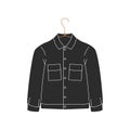 Stylish jacket on hanger. Cartoon classic women men clothes, casual unisex shirt, fashion apparel. Vector illustration