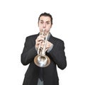 Stylish jazz man playing the trumpet Royalty Free Stock Photo