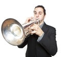 Stylish jazz man playing the trumpet Royalty Free Stock Photo