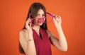 Stylish kid wear party glasses. fashion for kids. funny child beauty concept. happy childhood. teen girl looking trendy Royalty Free Stock Photo