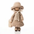 Stylish Knitted Doll In Beige Hat - Inspired By Antoni Gaud And Elsa Beskow