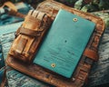 Vintage Leather Portfolio with Teal Document Folder Royalty Free Stock Photo