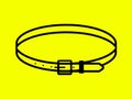 Stylish leather belt icon. Black accessory with elegant buckle and fastening holes on yellow background Royalty Free Stock Photo