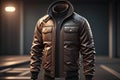 Stylish leather jacket on a dark background. generative ai