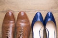 Stylish leather shoes of a man and of a woman Royalty Free Stock Photo