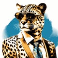 Stylish Leopard In Suit And Tie: A Bold Graphic Design Mash-up Royalty Free Stock Photo