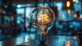 Stylish light bulb in a modern bar setting symbolizing new ideas in business. Royalty Free Stock Photo
