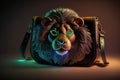 Stylish Lion with Recycled Leather Purse in Cinematic Detail: Award-Winning Shot