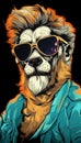 Stylish Lion with Sunglasses and Blue Shirt on Black Background