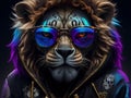 Stylish Lion in Trendy Outfit. Generated by AI. Royalty Free Stock Photo