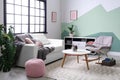 Stylish living room interior with comfortable sofa Royalty Free Stock Photo