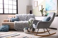 Stylish living room interior with comfortable sofa Royalty Free Stock Photo