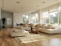 Stylish living room with modern interior design and white sofa Royalty Free Stock Photo