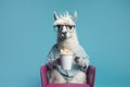 stylish Llama sitting on a chair with popcorn, Generative AI