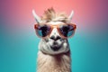 A Stylish Llama in Sunglasses on a Solid Background. Generative By Ai