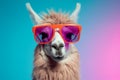 A Stylish Llama in Sunglasses on a Solid Background. Generative By Ai