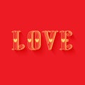 Stylish love card with red love and gold hearts on a red
