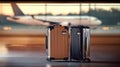 Stylish luggage set at an airport terminal Royalty Free Stock Photo