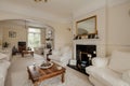 Stylish luxurious victorian living room in modern shades of white