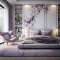 Stylish luxury elegant purple and white bedroom Royalty Free Stock Photo