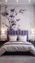 Stylish luxury elegant purple and white bedroom Royalty Free Stock Photo
