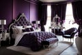 Stylish luxury elegant purple and white bedroom Royalty Free Stock Photo