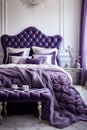 Stylish luxury elegant purple and white bedroom Royalty Free Stock Photo