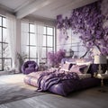 Stylish luxury elegant purple and white bedroom Royalty Free Stock Photo