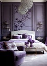 Stylish luxury elegant purple and white bedroom Royalty Free Stock Photo