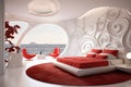 Stylish luxury red and white bedroom Royalty Free Stock Photo