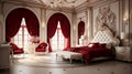 Stylish luxury red and white bedroom Royalty Free Stock Photo