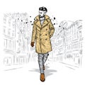Stylish man in a coat and trousers. Vector illustration. Fashion & Style. Clothes and accessories.