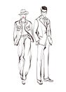 Stylish man and woman sketch Fashion Collection Of Clothes Set Of Models Wearing Trendy Clothing Sketch Vector woman and man Royalty Free Stock Photo