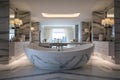 Stylish marble bathroom with large oval bathtub and double sinks AI Generated