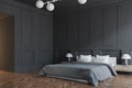 Stylish master bedroom interior, black side