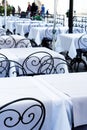 Stylish metal chair and tables at the restaurant Royalty Free Stock Photo