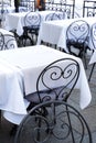 Stylish metal chair and tables at the restaurant Royalty Free Stock Photo