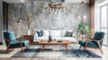 Stylish mid-century modern home interior with elegant furniture Royalty Free Stock Photo